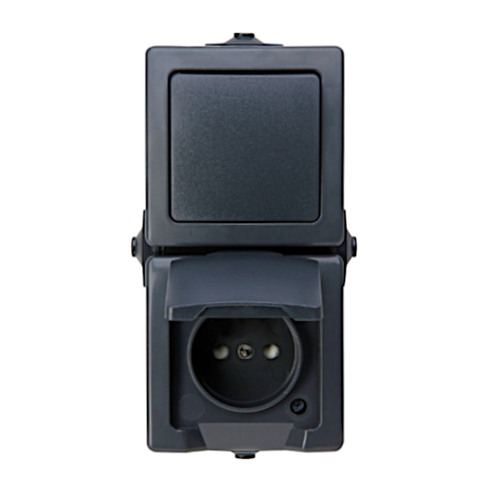 Kopp Nautic anthrazit Aus-Wechselschalter + Steckdose senkrecht (138515009)