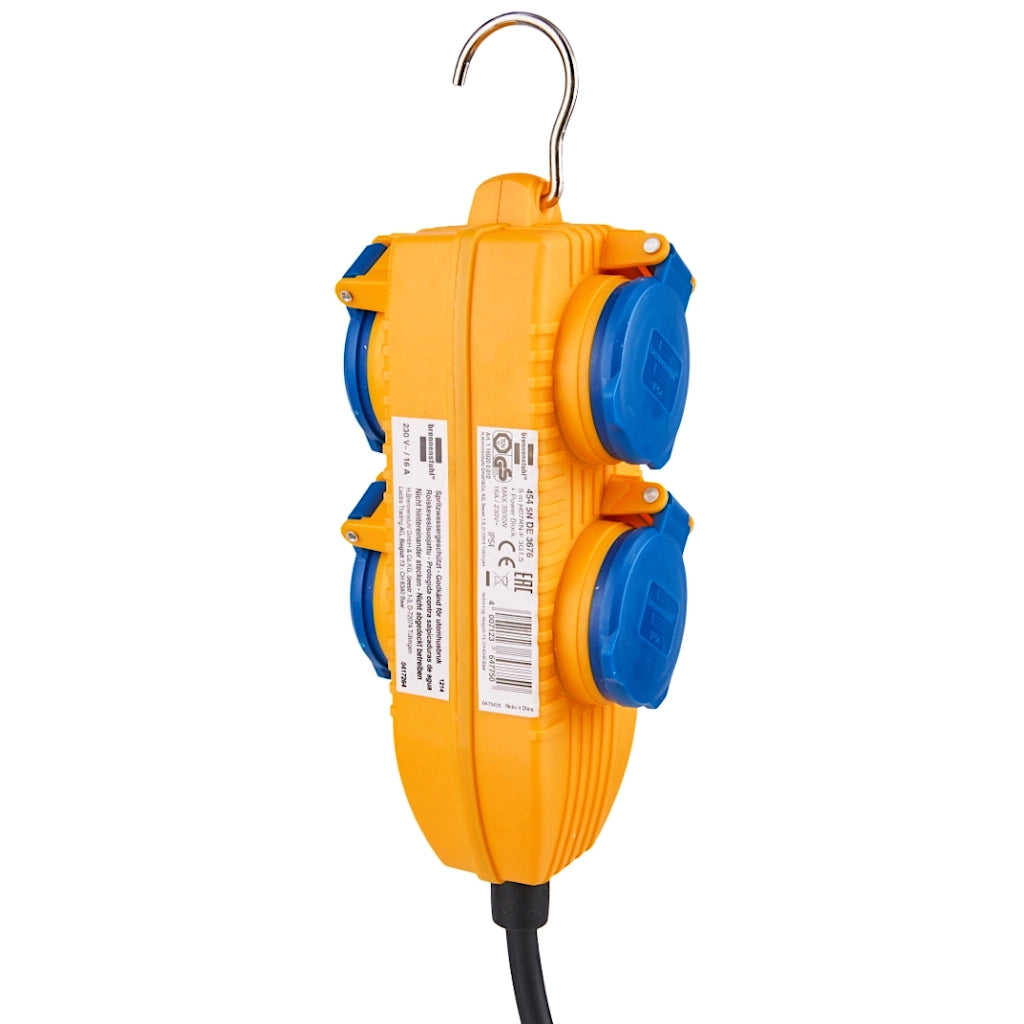 Brennenstuhl Powerblock gelb 4-fach mit einem Klapphaken aus Metall