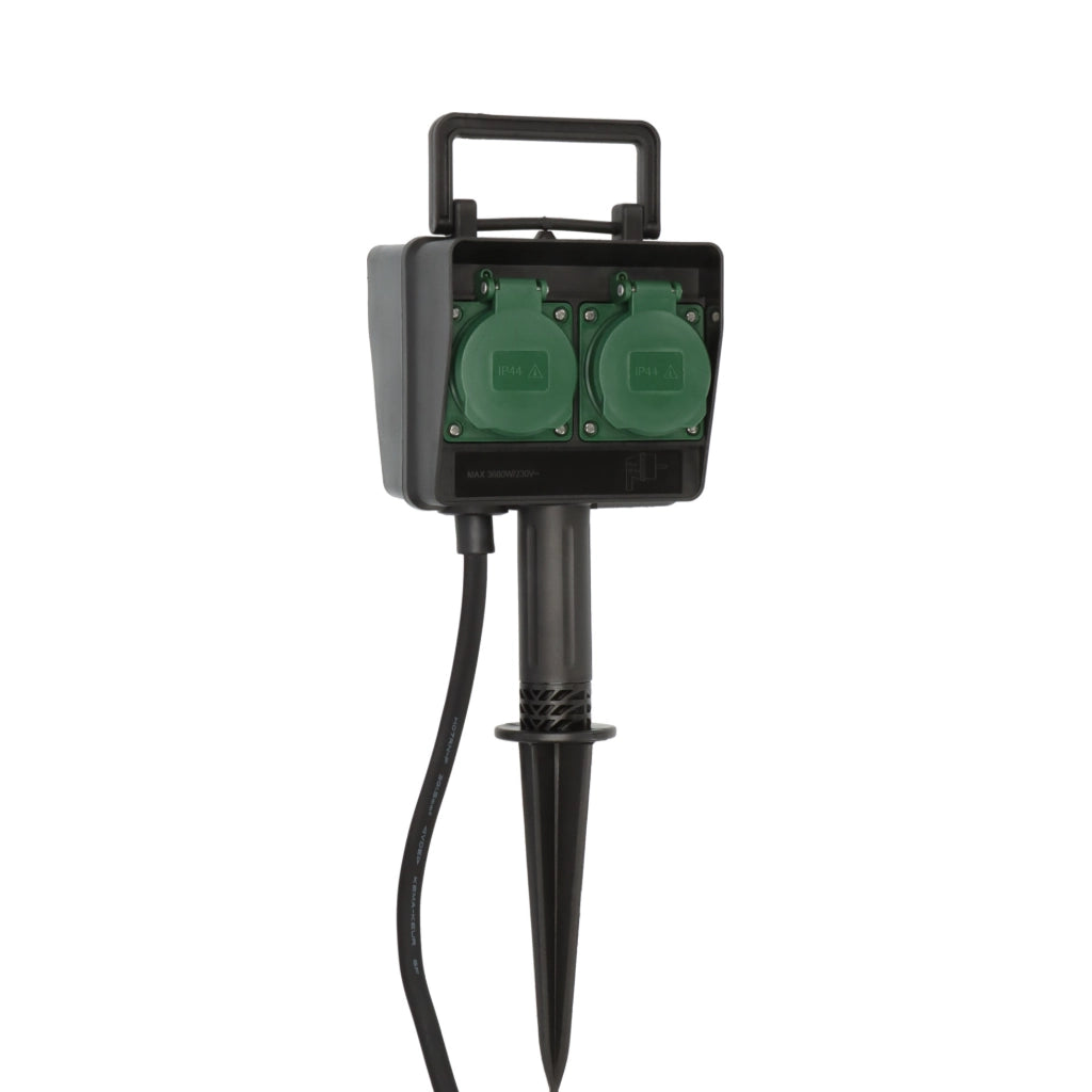 Brennenstuhl Gartensteckdose mit Erdspieß 4-fach 1,4m IP44 schwarz (1154440) Ansicht schräg von links