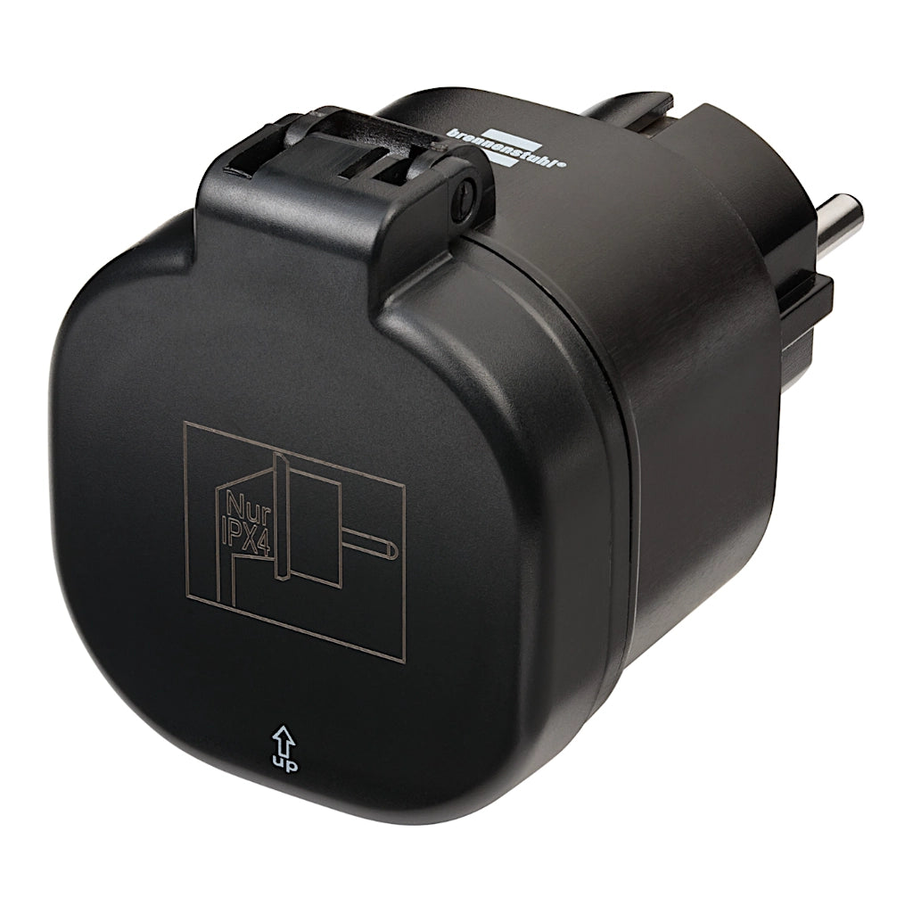 Brennenstuhl WiFi Steckdose WA3000 XS02 schwarz IP44 (1294860) Ansicht von vorn mit geschlossenem Klappdeckel