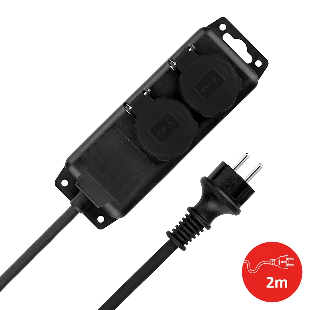 Brennenstuhl Steckdosenleiste 2-fach IP44 schwarz (1159930) Ansicht von oben mit Schutzkontaktstecker