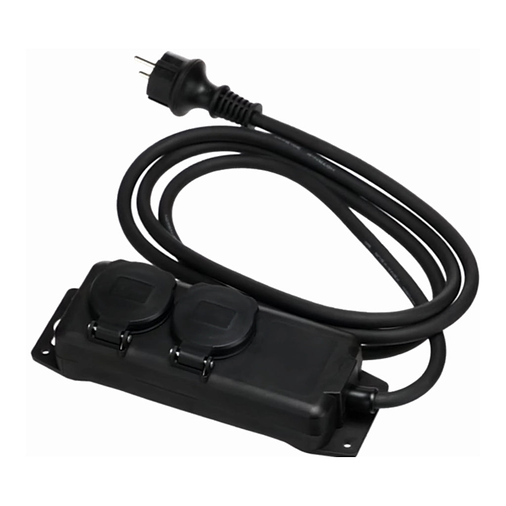 Brennenstuhl Steckdosenleiste 2-fach IP44 schwarz (1159930) Ansicht schräg von hinten mit Zuleitung