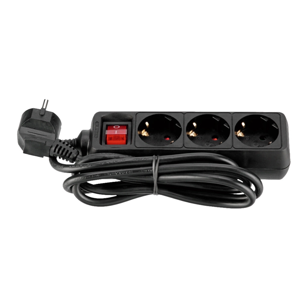 Brennenstuhl Steckdosenleiste 3-fach 1,4m mit Schalter schwarz (1550600413) Ansicht von vorn mit aufgewickeltem Kabel im Vordergrund