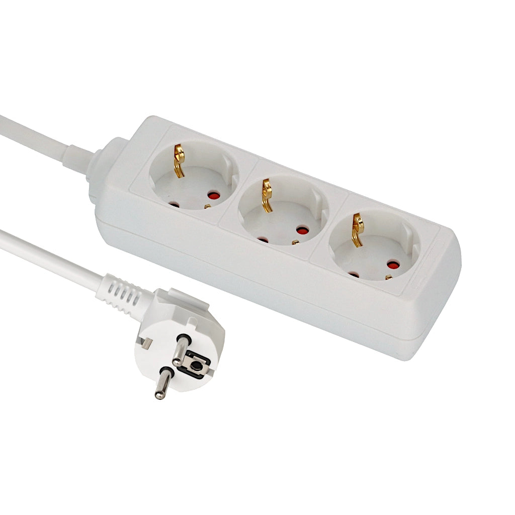 Brennenstuhl Steckdosenleiste 3-fach 1,4m weiß (1150620015) Ansicht schräg von vorn mit Schutzkontakt-Stecker