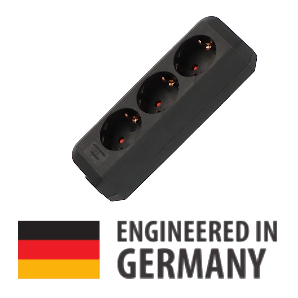 Brennenstuhl Steckdosenleiste 3-fach 1,5m schwarz Eco-Line (1158620015) Ansicht schräg von der Seite ohne Stecker