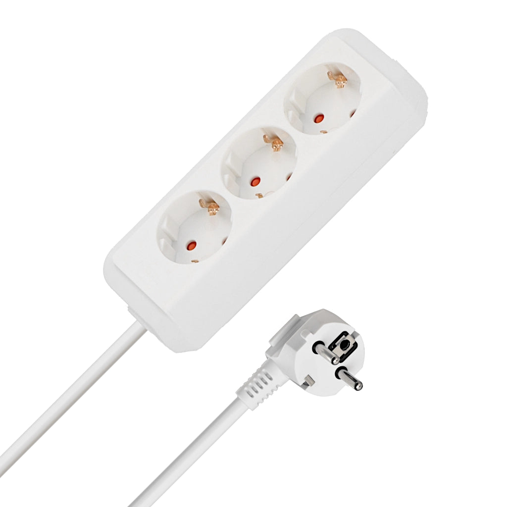 Brennenstuhl Steckdosenleiste 3-fach 1,5m weiß Eco-Line (1158610015) Ansicht schräg von oben mit Schutzkontakt-Stecker