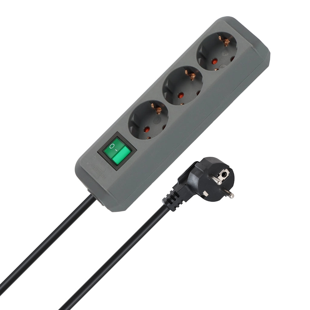 Brennenstuhl Steckdosenleiste 3-fach 1,5m silbergrau mit Schalter Eco-Line (1152340015) Ansicht schräg von der Seite mit Stecker