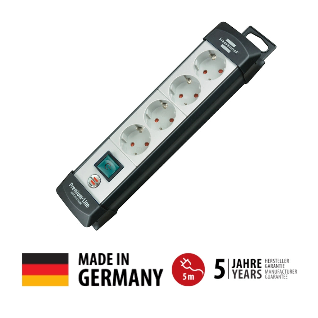 Brennenstuhl Steckdosenleiste 4-fach mit Schalter 5m grau/schwarz (1951540101) Vorderansicht