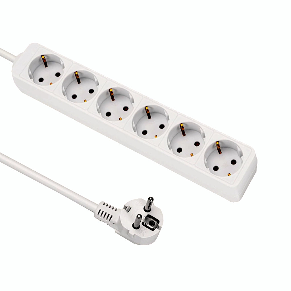 Brennenstuhl Steckdosenleiste 6-fach 1,4m weiß (1550620406) Ansicht schräg von vorn mit Schutzkontakt-Stecker