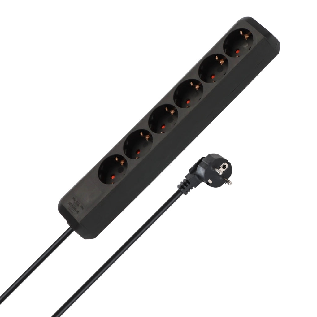 Brennenstuhl Steckdosenleiste 6-fach 1,5m schwarz Eco-Line (1159400015) Ansicht schräg von der Seite mit Stecker