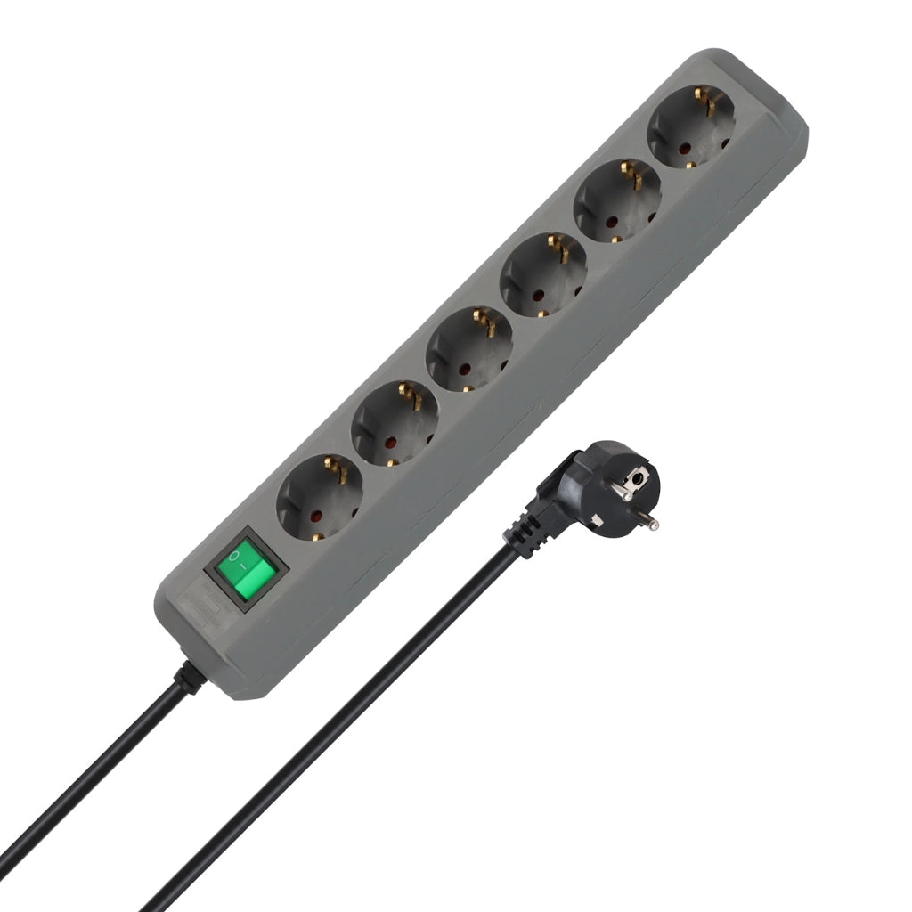 Brennenstuhl Steckdosenleiste 6-fach 1,5m silbergrau mit Schalter Eco-Line (1159540015) Ansicht schräg von der Seite mit Stecker