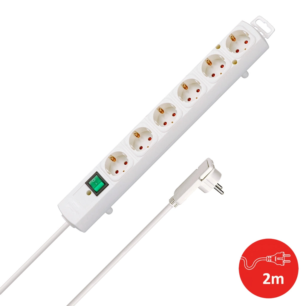 Brennenstuhl Steckdosenleiste 6-fach mit Schalter 2m weiß (1153320100) Draufsicht mit Flachstecker