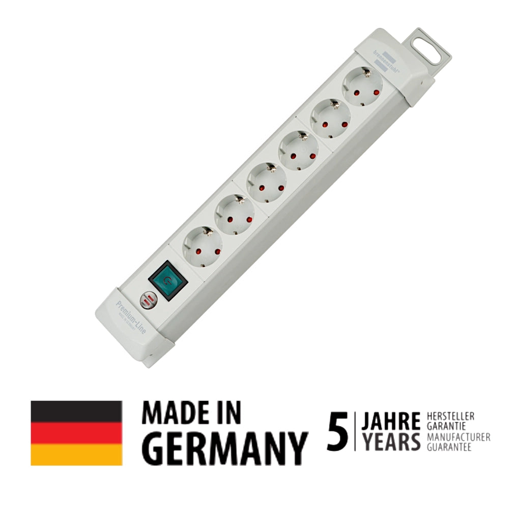 Brennenstuhl Steckdosenleiste 6-fach mit Schalter 3m lichtgrau (1955560100) Vorderansicht
