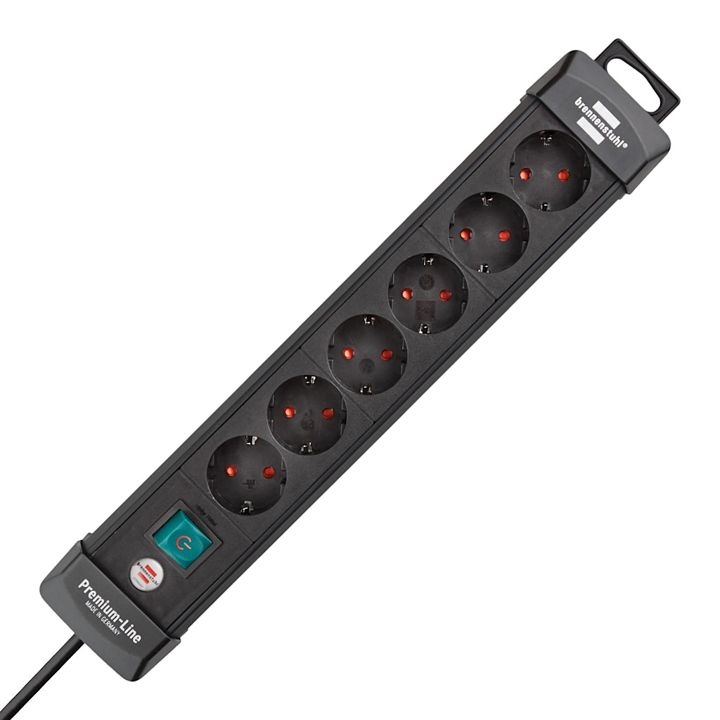 Brennenstuhl Steckdosenleiste 6-fach mit Schalter 3m schwarz (1951160100) Vorderansicht ohne Stecker