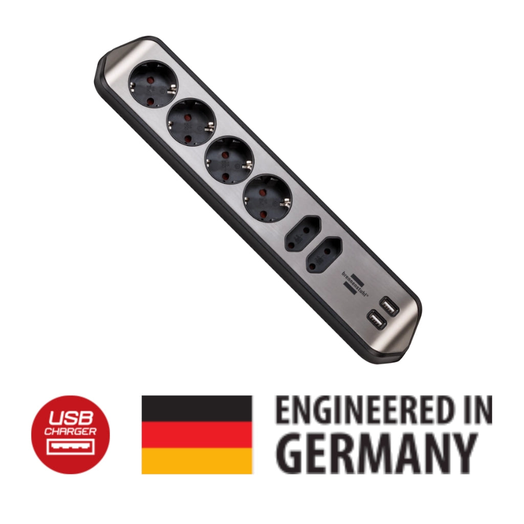 Brennenstuhl Eck-Steckdosenleiste 6-fach 2xUSB Edelstahl / schwarz (1153590610) Ansicht von oben