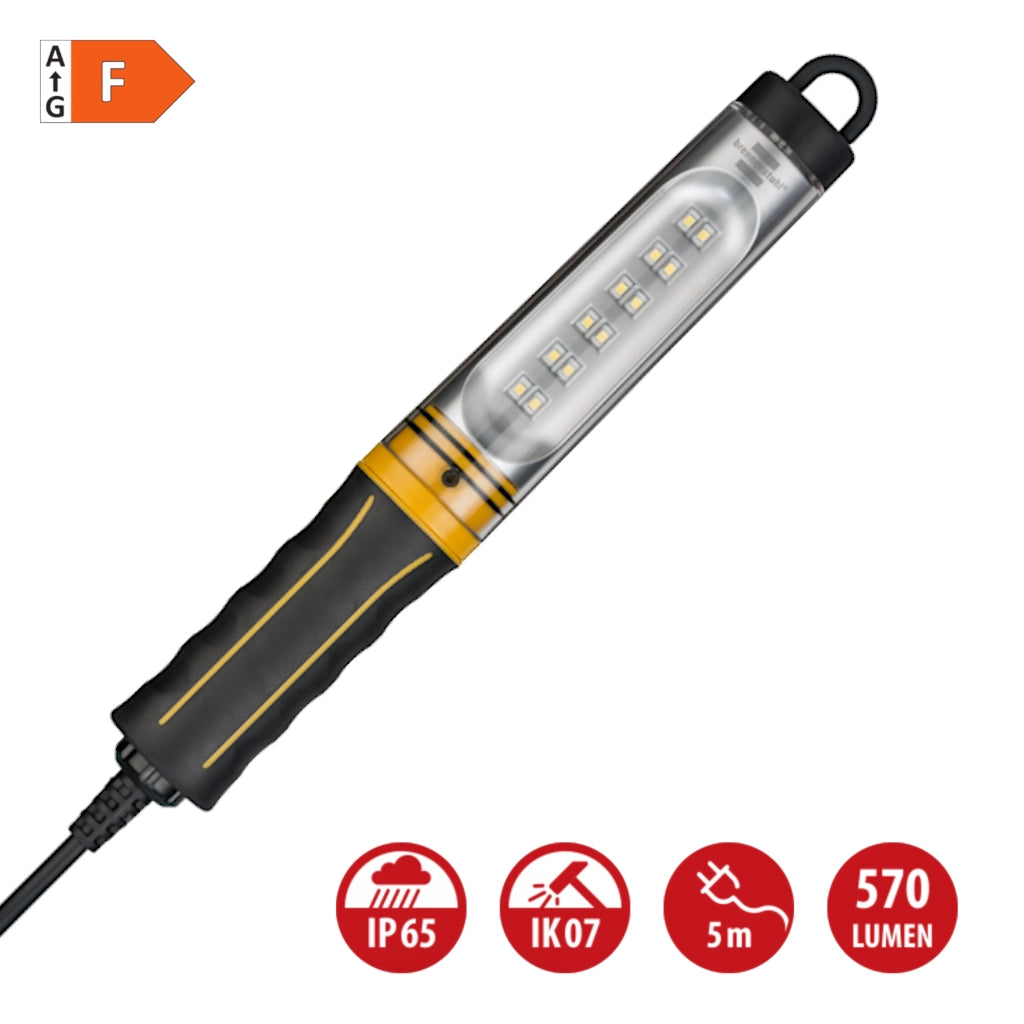 Brennenstuhl LED Werkstattleuchte WL550 5m IP65 (1175470010) Vorderansicht mit Energieeffizienzzeichen F
