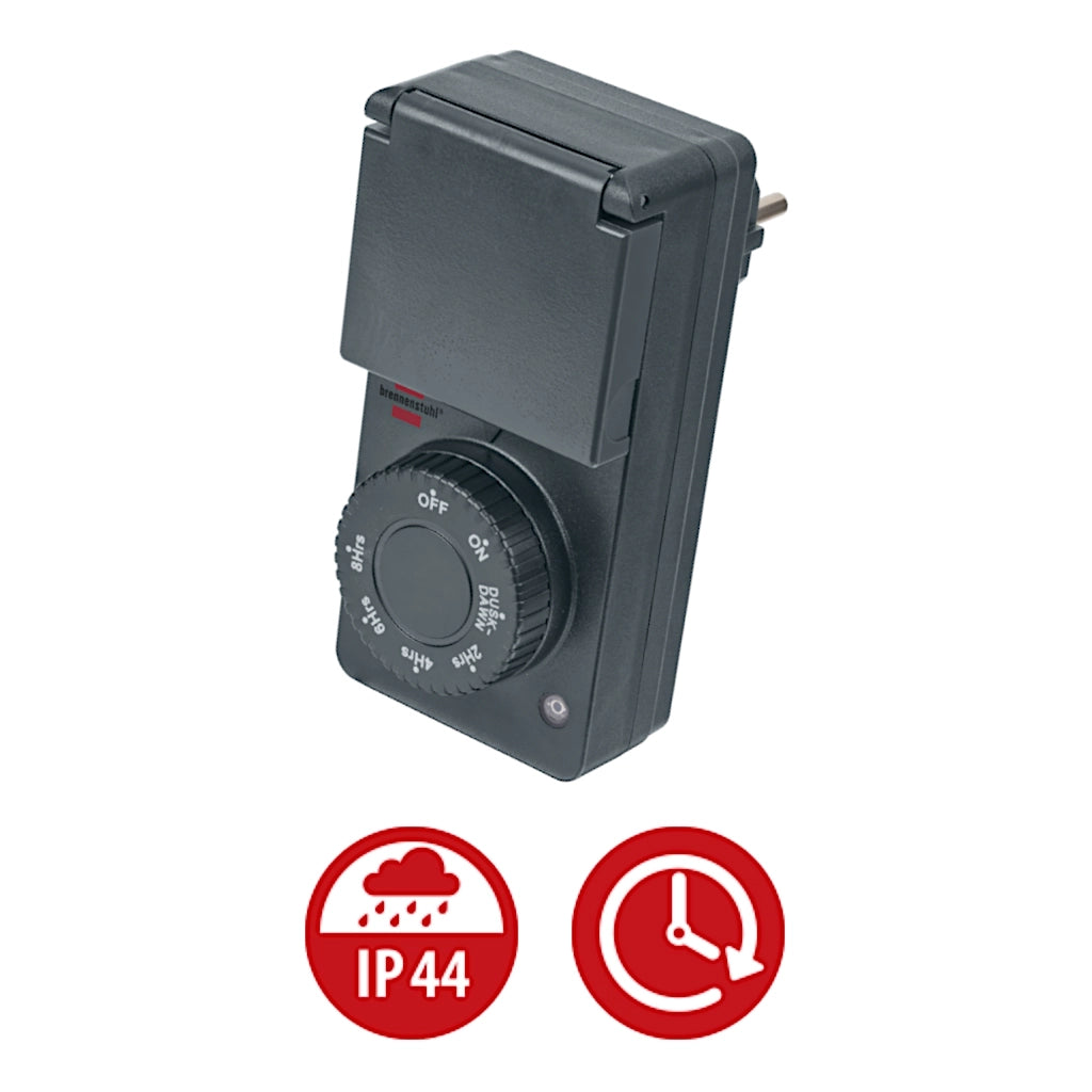 Brennenstuhl Zeitschaltuhr mit Dämmerungssensor DDT anthrazit IP44 (1506120) Ansicht schräg von oben