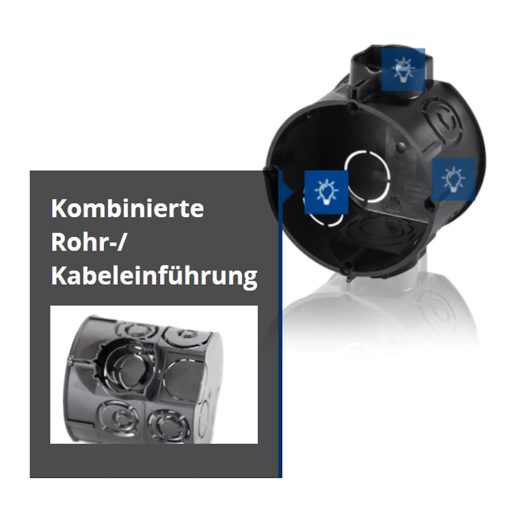 f-tronic Gerätedosen E106M25 Ø 60mm / 45mm (7310129) Ansicht der Kabel und Rohreinführungen