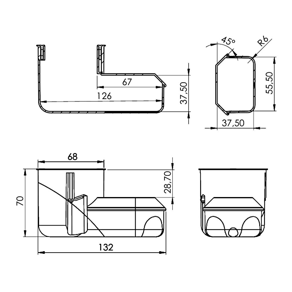 f-tronic Hohlwand Elektronikdose E5000 winddicht (7350066) technische Zeichnung mit Abmessungen