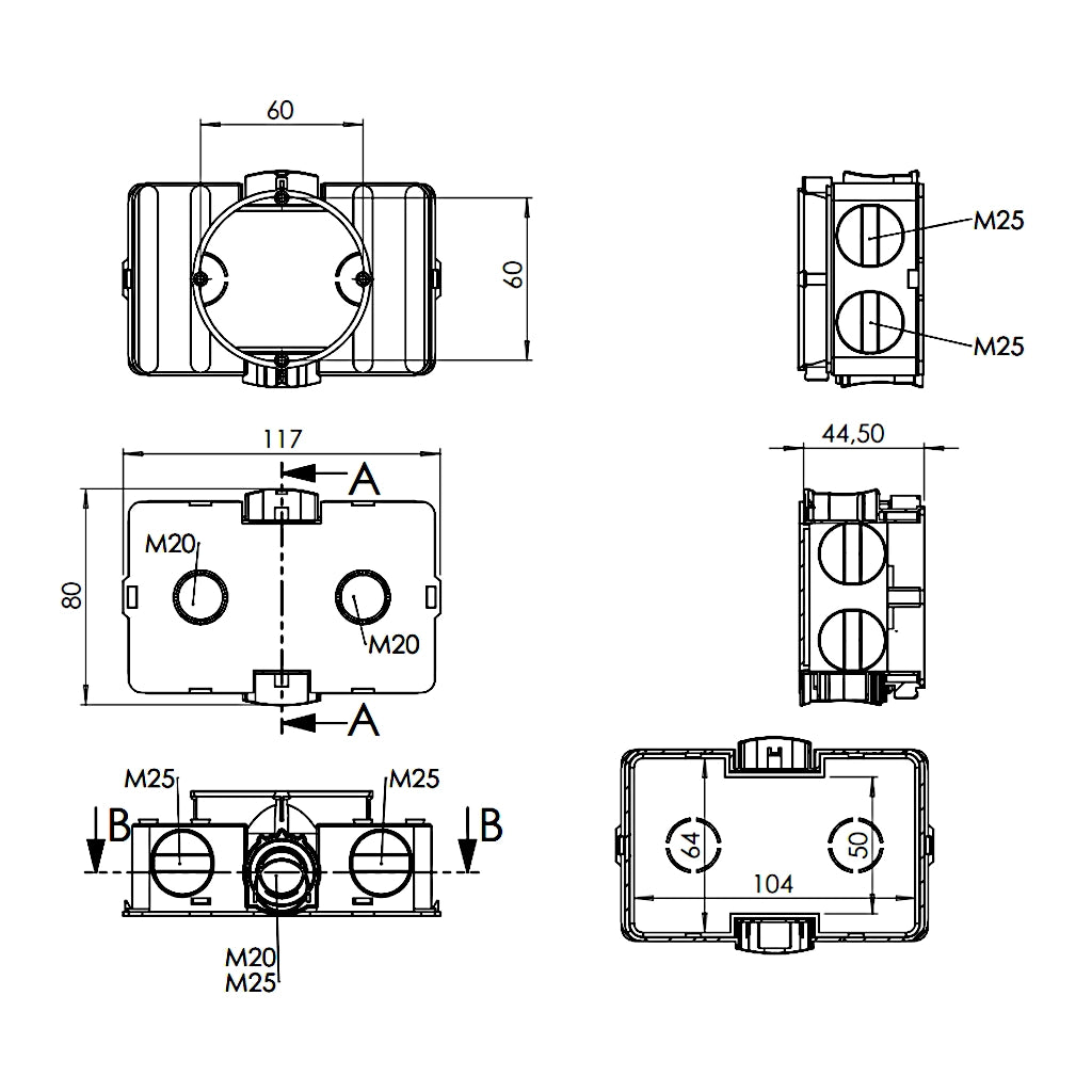 f-tronic Geräte-Verbindungsdose E510 (7310063) technische Zeichnung mit Abmessungen