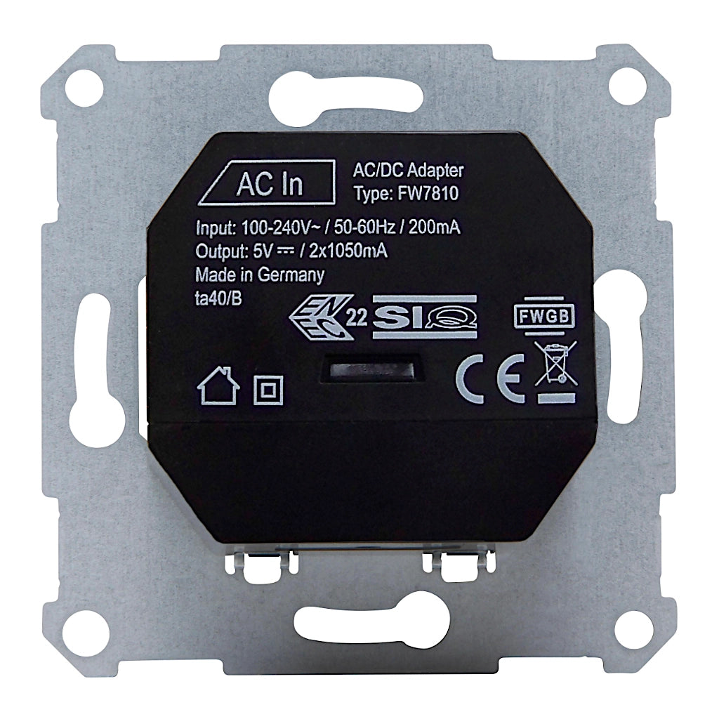 USB Ladesteckdose 2xUSB-A 2100 mA (FW7810 / K6472U) Rückansicht