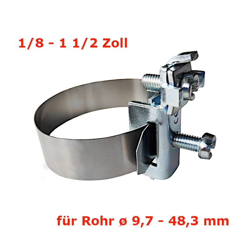 FTG Banderdungsschelle 1/8 - 1 1/2'' mit Größenangaben