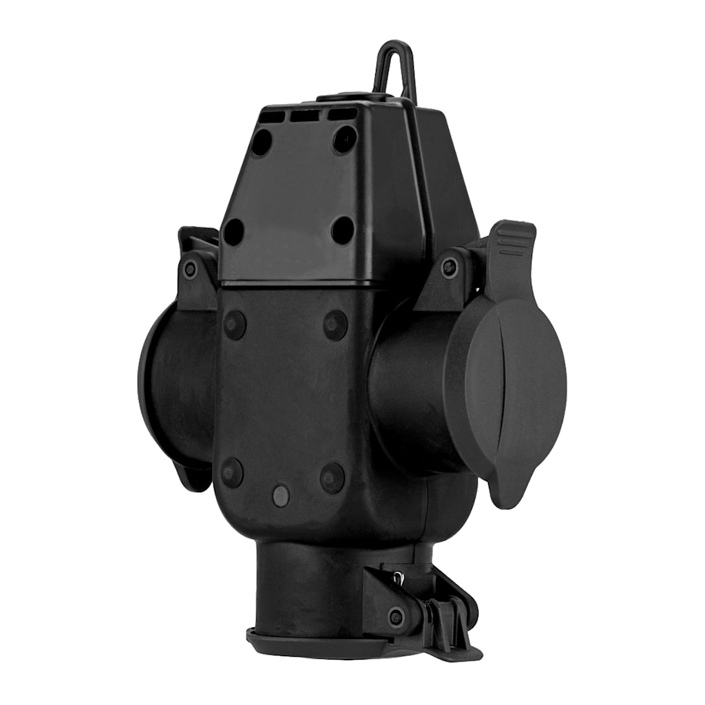 Hängekupplung Gummi 3-fach IP44 schwarz Ansicht schräg von rechts Vorderseite