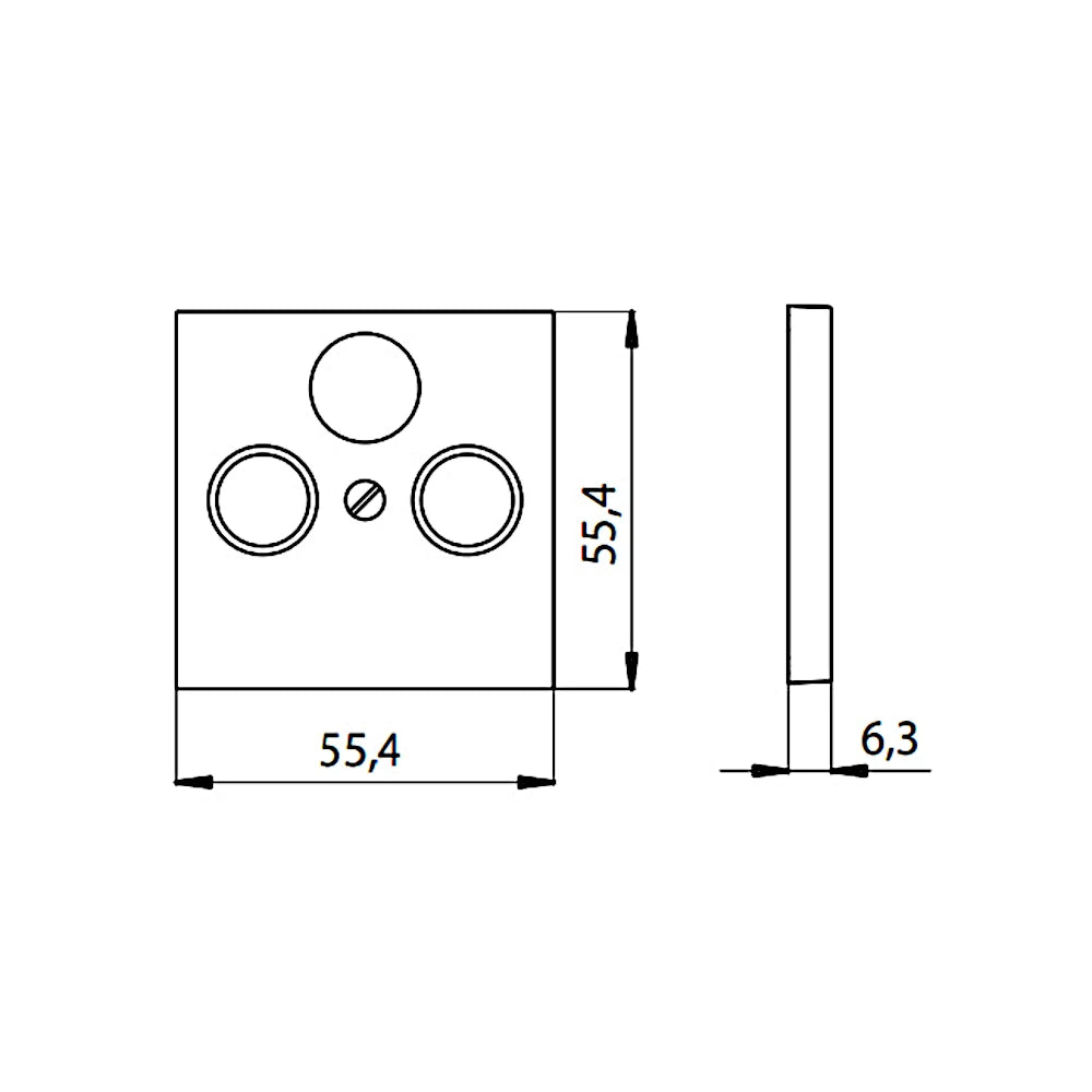 Kopp Athenis arktisweiß matt Abdeckung Antennendose TV/RF technische Zeichnung mit Abmessungen