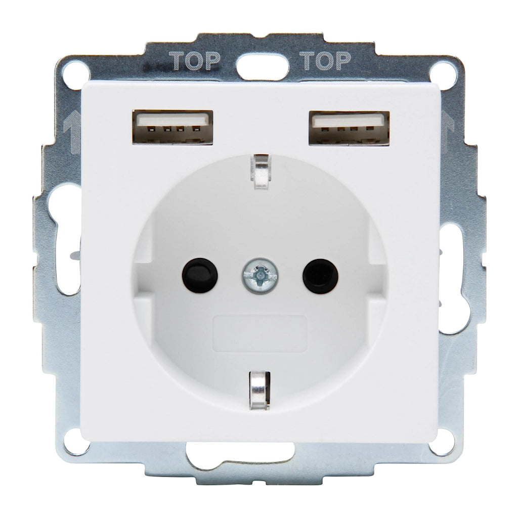 Kopp Athenis arktisweiß matt Steckdose mit Berührungsschutz + 2x USB (296232080) Vorderansicht