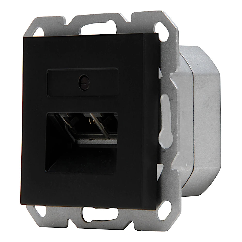 Kopp Athenis schwarz matt UAE-Anschlussdose mit Abdeckung Ansicht schräg von vorn