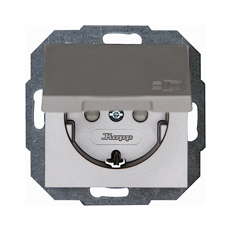 Kopp Athenis stahl Steckdose mit Berührungsschutz + Deckel (940147089)