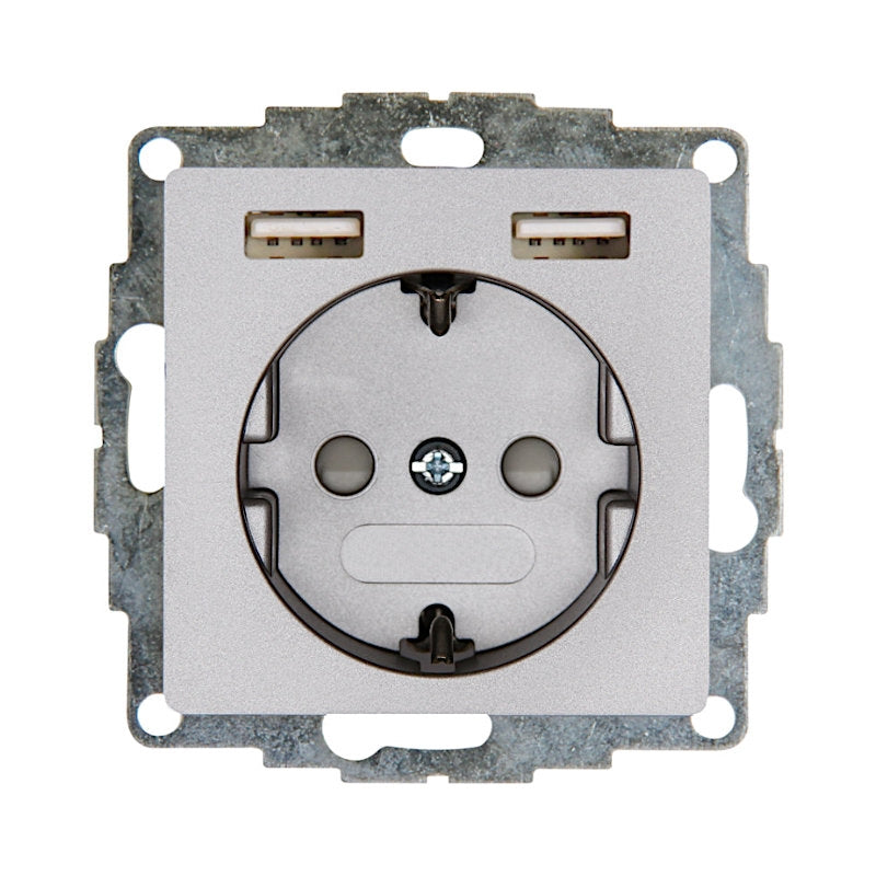 Kopp Athenis stahl Steckdose mit Berührungsschutz + 2x USB (296247185)