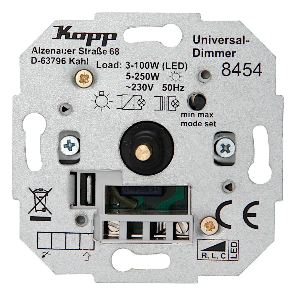 Kopp Venedig platin Dimmer Universal LED 3-100 Watt (845743085) Bild Sockel Typ 8454 ohne Abdeckung