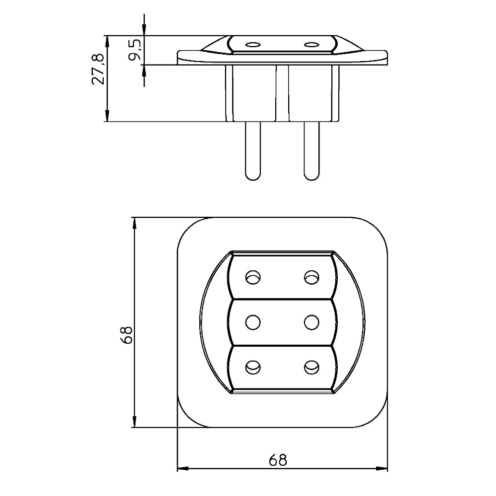 Kopp 3-fach Euroadapter schwarz technische Zeichnung mit Abmessungen