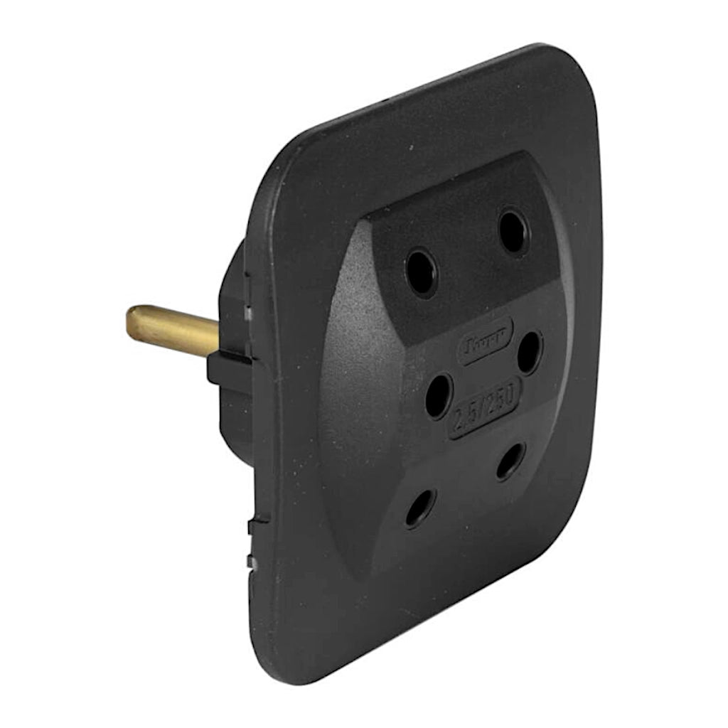 Kopp 3-fach Euroadapter schwarz Seitenansicht schräg von links