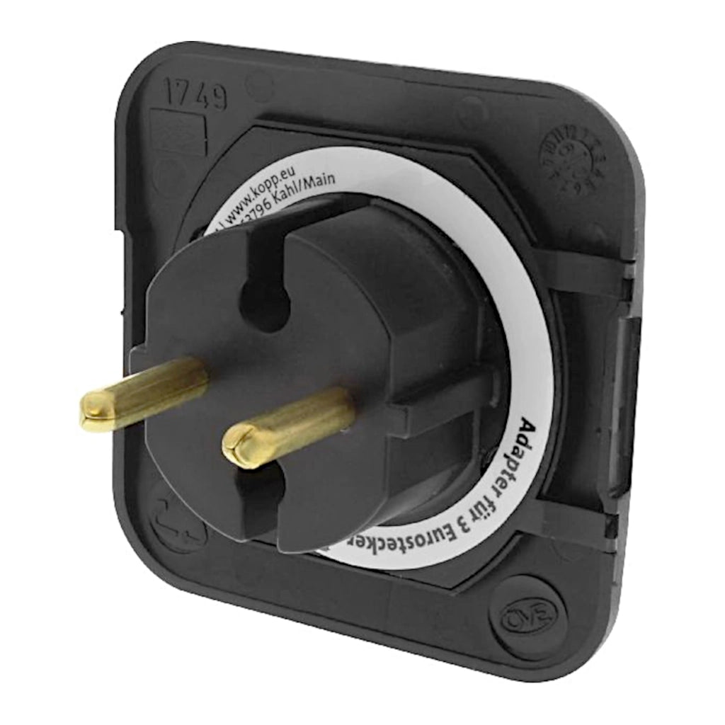 Kopp 3-fach Euroadapter schwarz Rückansicht schräg von links