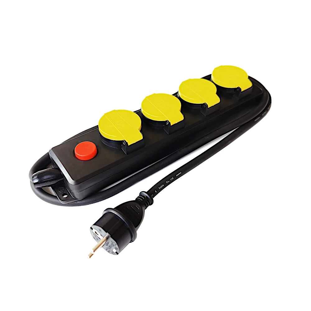 Kopp Feuchtraum Steckdosenleiste 4-fach mit Schalter schwarz Ansicht schräg