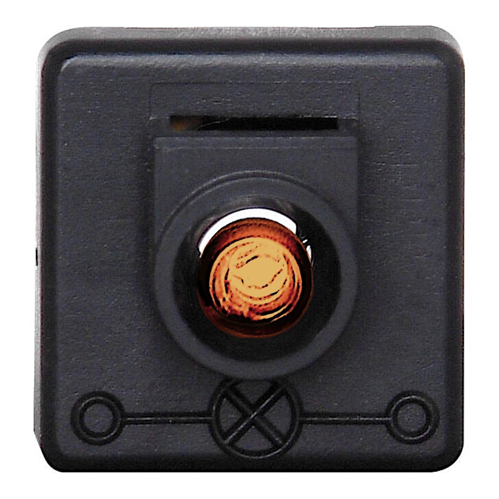 Kopp Glimmlampe zur Beleuchtung von Schaltersockeln (schwarz) Vorderansicht mit eingeschalteter Lampe