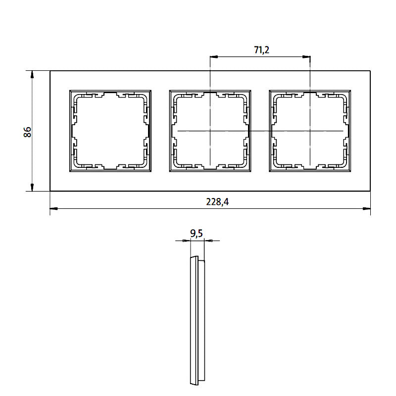 Kopp Athenis stahl HK07 Rahmen 3-fach (402747000) Abmessungen