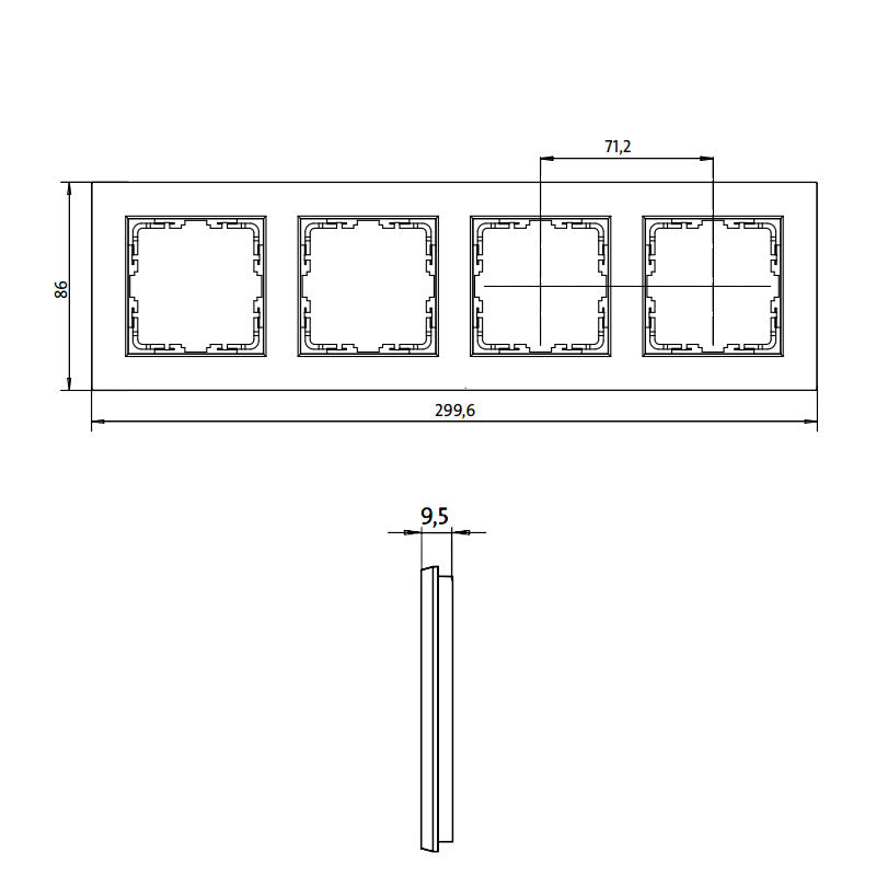 Kopp Athenis stahl HK07 Rahmen 4-fach (402847003) Abmessungen