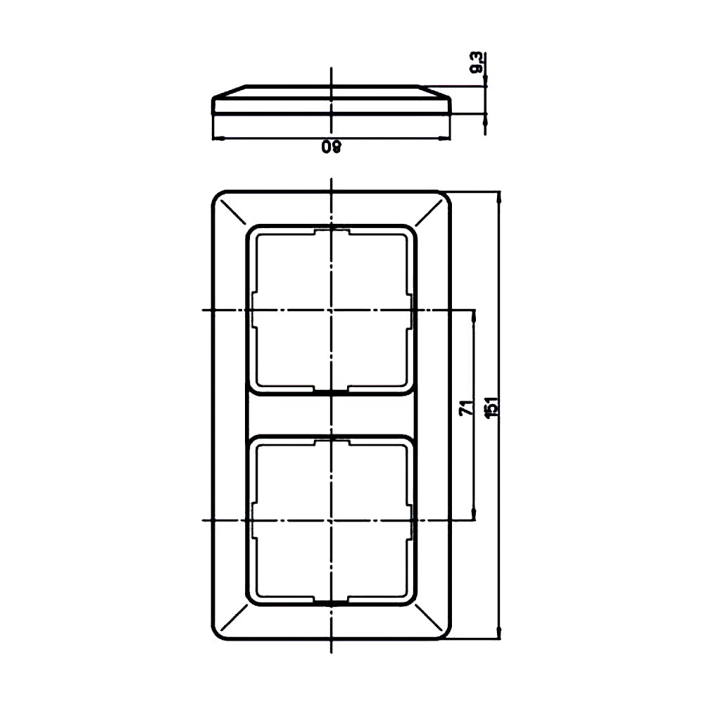 Kopp Milano Nussbaum Rahmen 2-fach technische Zeichnung mit Abmessungen