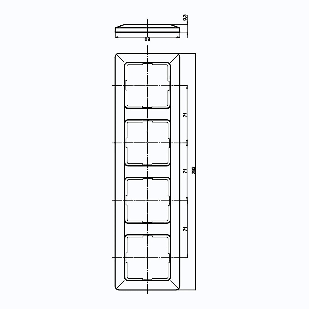 Kopp Milano weiß Rahmen 4-fach technische Zeichnung mit Abmessungen