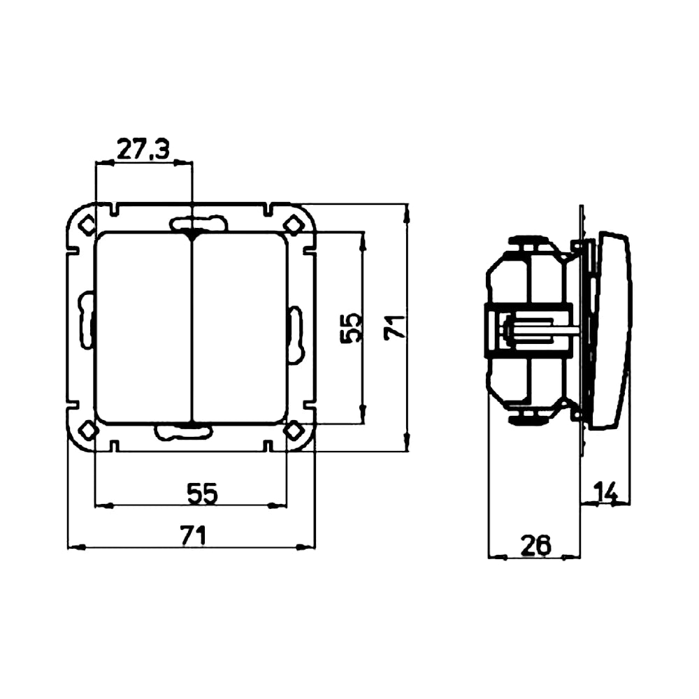 Kopp Milano weiß Wechsel-Wechselschalter technische zeichnung mit Abmessungen