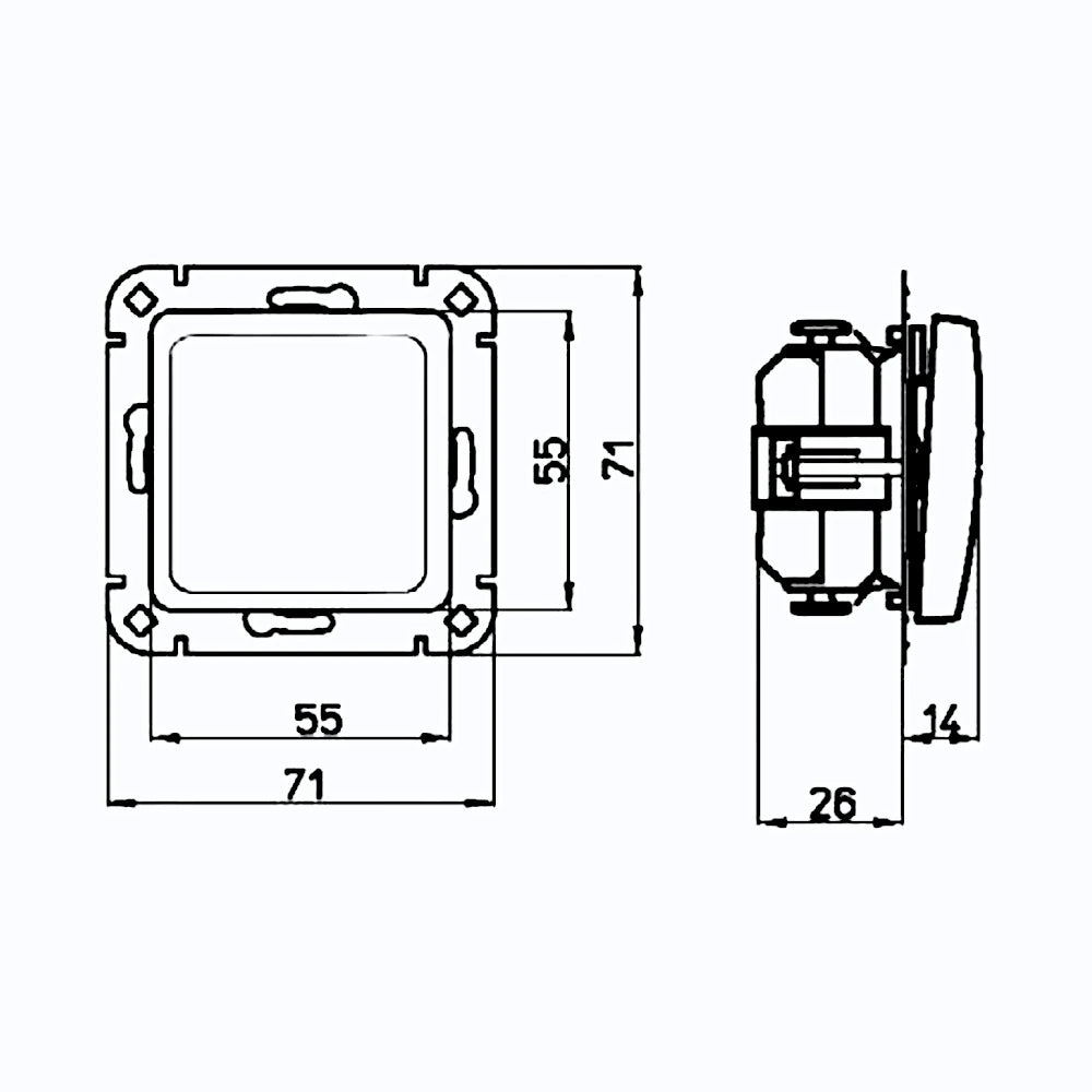 Kopp Milano weiß Taster technische Zeichnung mit Abmessungen