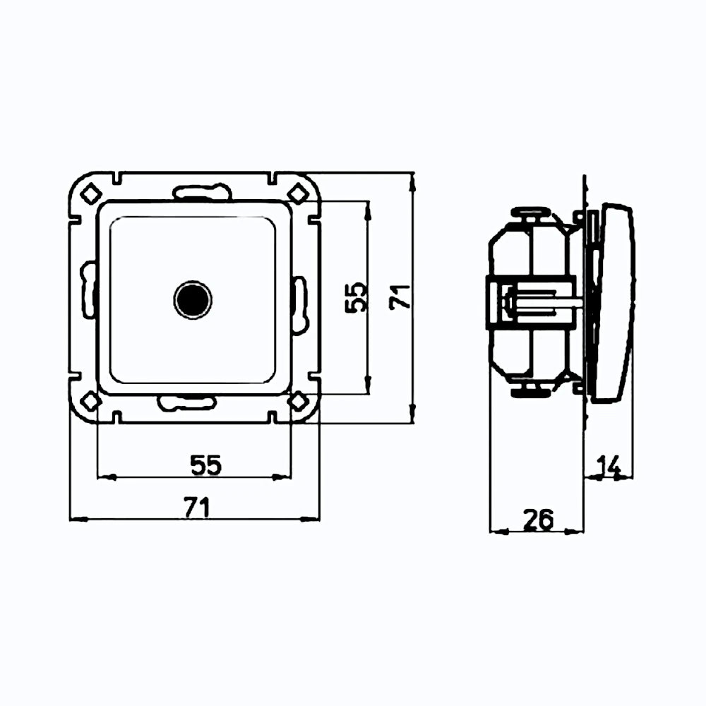 Kopp Milano weiß Taster mit Linse technische Zeichnung mit Abmessungen