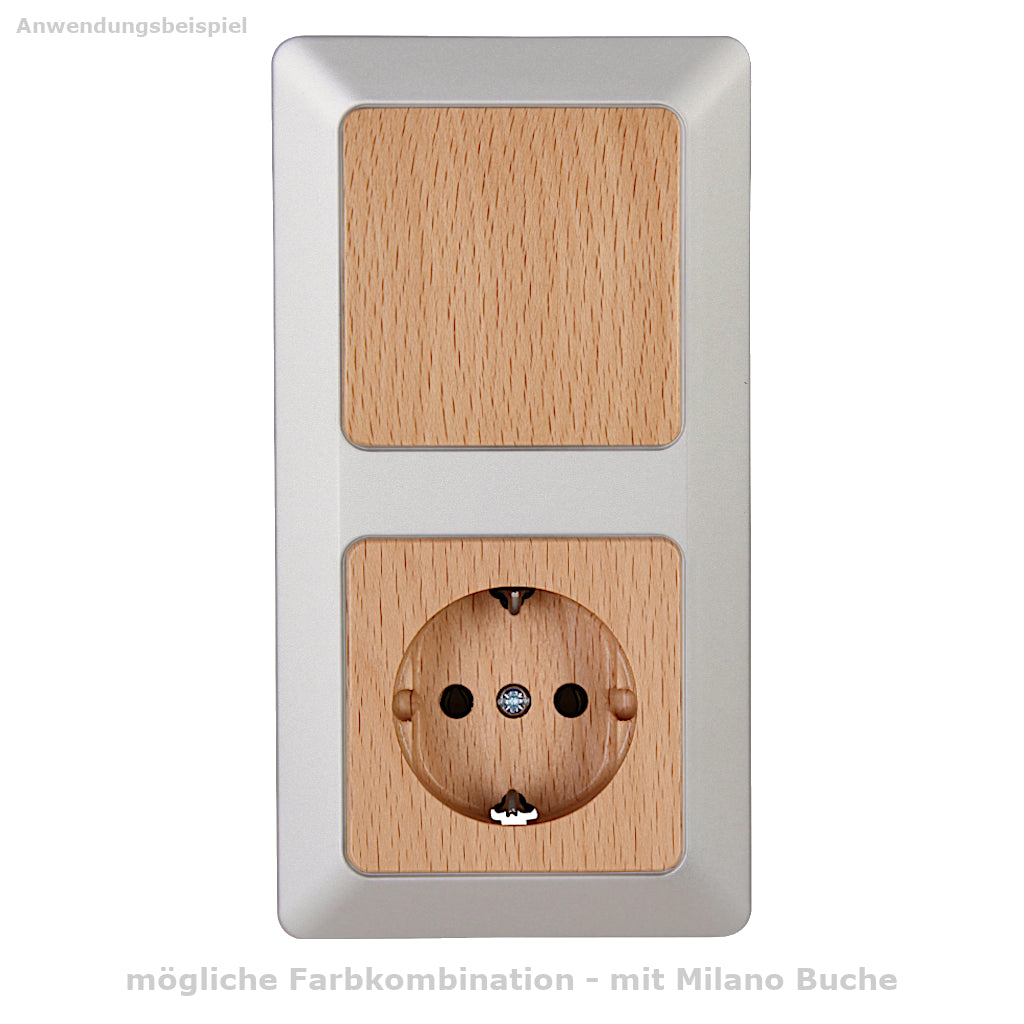 Kopp Milano stahl Abdeckrahmen mit Lichtschalter und Steckdose in Buche