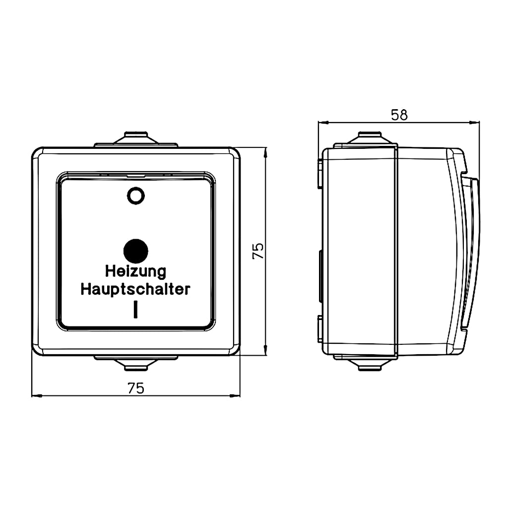 Kopp Nautic arktisweiß Heizungshauptschalter (565302003) technische Zeichnung mit Abmessungen