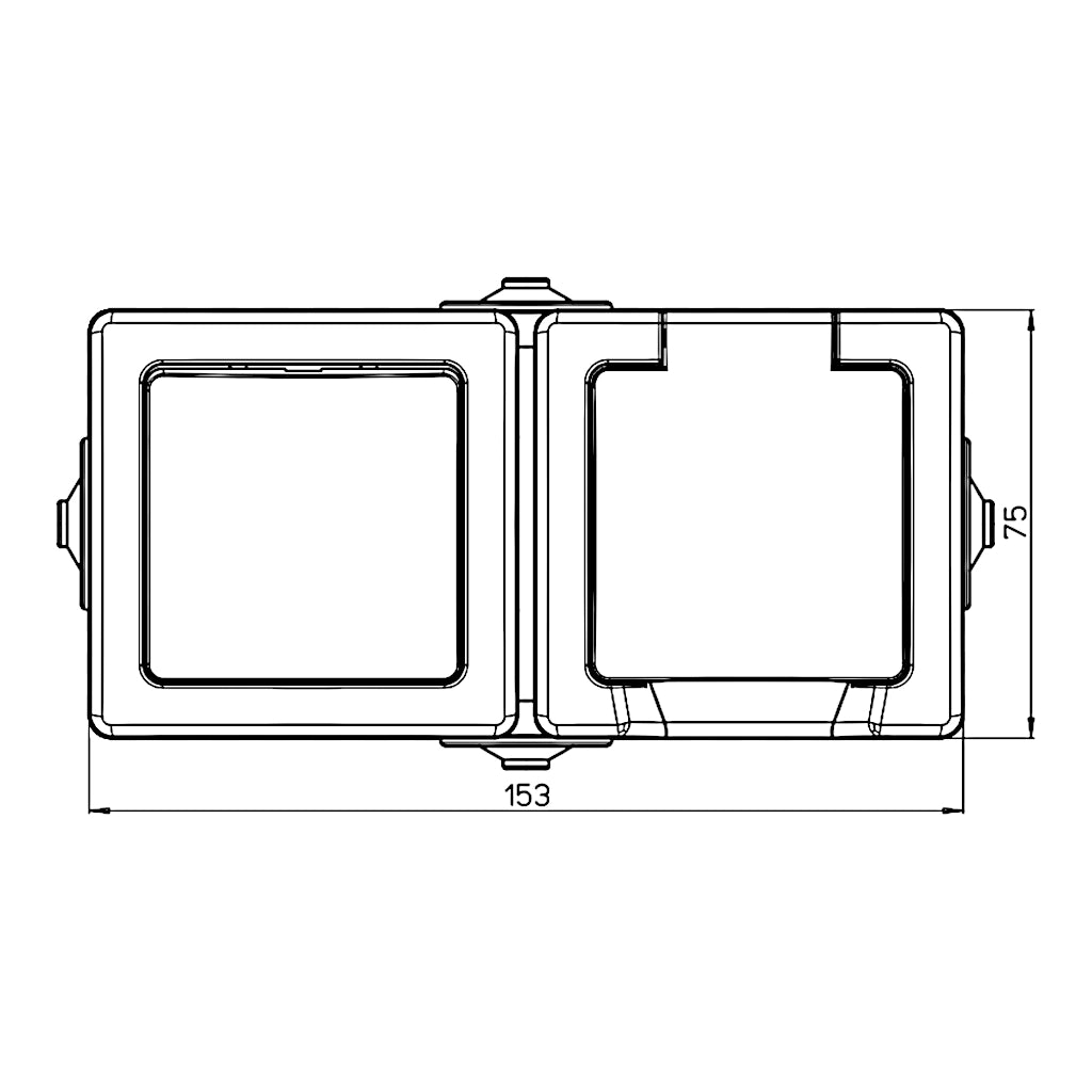 Kopp Nautic anthrazit Aus-Wechselschalter + Steckdose waagerecht technische Zeichnung mit Abmessungen