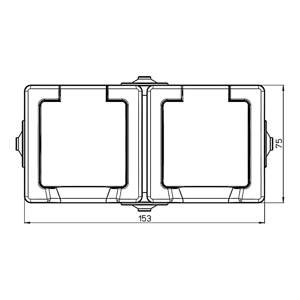 Kopp Nautic anthrazit Steckdose mit Berührungsschutz 2-fach waagerecht (137015003) technische Zeichnung mit Abmessungen