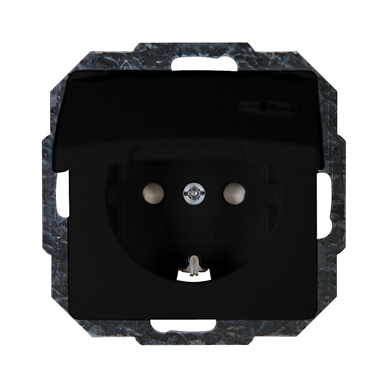 Kopp Paris mattschwarz Steckdose mit Berührungsschutz und Deckel